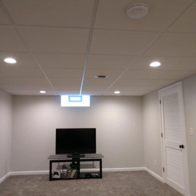 basement renovation with tv